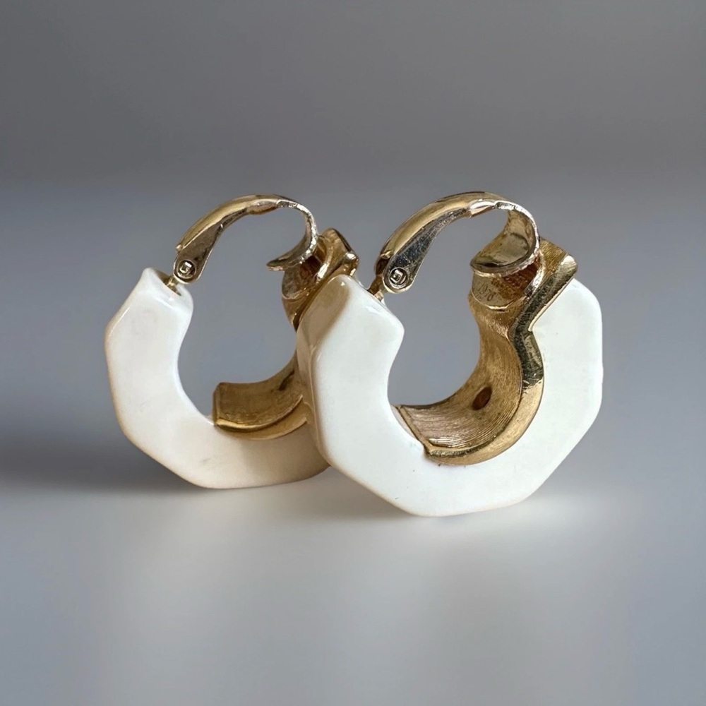 Givenchy (1975) Geometric Ivory Hoop Earrings